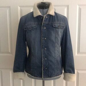 Vintage Ralph Lauren Authentic Trucker Blue Denim Sherpa Lined Jacket Coat L